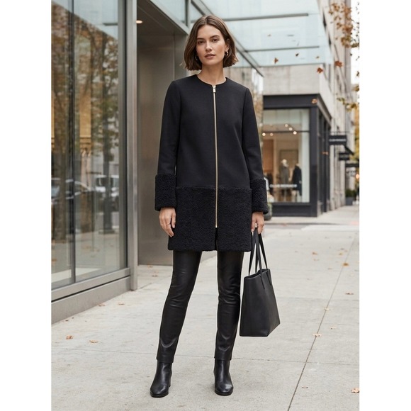 Club Monaco Jackets & Blazers - Club Monaco Black Faux Fur Trim Zip Front Coat Jacket XS 295681708 Mixed Media